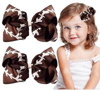 Whaline Lot de 2 barrettes à cheveux à paillettes marron et blanc avec ruban gros-grain pour cheveux sur le thème du sport