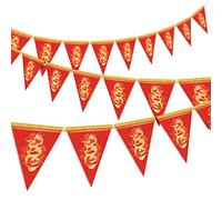 Whaline Lot de 20 fanions du Nouvel an Chinois 2022 - Bannière Triangulaire Rouge - Guirlande pré-assemblée pour Le Nouvel an Chinois - Fournitures de fête pour la décoration de la Maison, intérieur