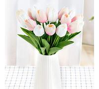 Whaline Lot de 20 tulipes artificielles en latex pour la maison, le jardin, les fêtes de mariage, la décoration florale (blanc et rose pâle)