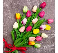 Whaline Lot de 20 Tulipes artificielles Multicolores au Toucher réaliste pour la Maison, Le Jardin, Les fêtes de Mariage, la décoration Florale (10 Couleurs)