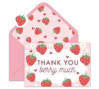 Whaline Lot de 24 cartes de remerciement à la fraise en vrac avec enveloppes et autocollants vierges pour l'été, mariage, anniversaire, fête prénatale, fournitures de fête, 10,2 x 15,2 cm