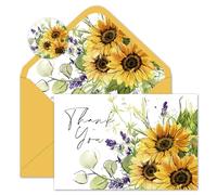 Whaline Lot de 24 cartes de remerciement tournesol en vrac avec enveloppe autocollante vintage vierge pour anniversaire, fête prénatale, fournitures de fête, 10,2 x 15,2 cm