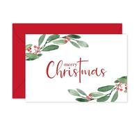 Whaline Lot de 24 cartes de vœux de Noël, feuilles de houx avec baies rouges, cartes vierges avec enveloppes et autocollants pour invitation, célébration, remerciement, 10,2 x 15,2 cm
