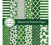 Whaline Lot de 24 feuilles de papier à motif de la Saint-Patrick - 15,2 x 15,2 cm - Vert - Motif trèfle - Papier spécial - Double face - Plié à plat - Pour la fabrication de cartes et le scrapbooking