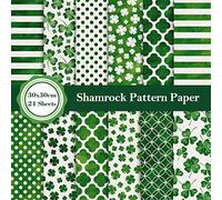 Whaline Lot de 24 feuilles de papier à motif de la Saint-Patrick - Motif trèfle à rayures vertes - Pour scrapbooking - 30 x 30 cm