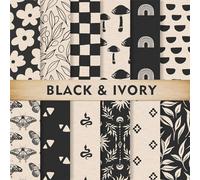 Whaline Lot de 24 feuilles de papier à motif ivoire bohème noir et beige pour scrapbooking - Double face - Pour loisirs créatifs, fabrication de cartes, album photo, journal, décoration, 15,2 x 15,2