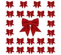 Whaline Lot de 24 nœuds décoratifs rouges pour sapin de Noël - 14 x 14 cm