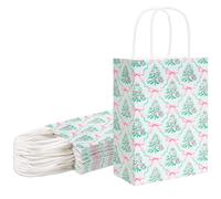 Whaline Lot de 24 sacs cadeaux en papier pour sapin de Noël avec poignée - Nœud rose - Pour bonbons, friandises - Pour l'hiver, les vacances, les anniversaires, les fêtes prénatales