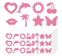 Whaline Lot de 240 autocollants de bronzage en forme de cœur, dauphin, soleil, cerise, lèvre, arbre, étoile, papillon, rose clair, autocollants pour le corps pour l'été, la plage, le salon, les fêtes