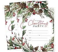 Whaline Lot de 25 cartes d'invitation de Noël avec pommes de pin aquarelles avec enveloppe blanche pour fête d'hiver, Nouvel An, 12,7 x 17,8 cm
