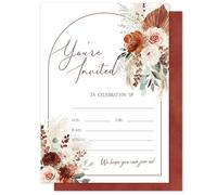 Whaline Lot de 25 invitations d'automne avec enveloppes et autocollants, motif floral bohème, cartes d'invitation vierges pour Thanksgiving, 12,7 x 17,8 cm