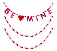 Whaline Lot de 3 bannières de Saint-Valentin Be Mine en feutre avec pompons rouges, roses et blancs - Guirlande décorative romantique à suspendre pour la fête des amoureux, un anniversaire de mariage, une fête de mariage, 2,4 m