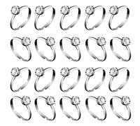 Whaline Lot de 36 bagues de fiançailles en Argent avec Diamant pour décoration de Table de Mariage, Fourniture de fête, décorations de Cupcakes