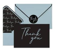 Whaline Lot de 36 cartes de remerciement avec enveloppes et autocollants - Bleu poudré et noir - Cartes de vœux vierges pour mariage, fête prénuptiale, fête prénatale