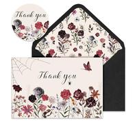 Whaline Lot de 36 cartes de remerciement florales d'Halloween avec enveloppes et autocollants, cartes vierges pour mariage, fête d'anniversaire