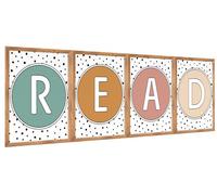 Whaline Lot de 4 affiches de lecture bohème pour salle de classe, décoration de coin de lecture, tableau d'affichage pour école primaire, bibliothèque, salle de classe