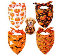 Whaline Lot de 4 Bandanas d'halloween réversibles en Coton pour Chien, Motif Citrouille, fantôme, Chauve-Souris, Foulard Lavable pour Animaux de Compagnie de Taille Moyenne et Grande