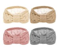 Whaline Lot de 4 bandeaux en tricot torsadé - Pour l'hiver - Avec doublure pelucheuse - Pour filles et femmes