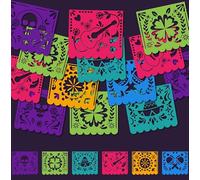 Whaline Lot de 4 bannières en papier Picado - Jour des morts - Décoration | Guirlande en papier découpée colorée - Décorations à suspendre pour fête mexicaine - À faire soi-même pour le jour des morts