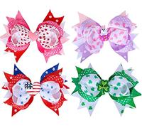 Whaline Lot de 4 barrettes à cheveux saisonnières avec nœud en ruban pour la Saint Patrick Motif trèfle de Pâques Lapin de Pâques Indépendance Étoiles Épingles à cheveux pour la Saint-Valentin