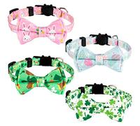 Whaline Lot de 4 colliers réglables pour chat avec nœud et cloche, motif trèfle lapin, œuf de lapin, collier de sécurité pour chat, chaton, chiot
