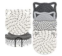 Whaline Lot de 4 Dessous de Verre en Coton tressé en Forme d'oreilles de Chat - Fabriqués à la Main - Antidérapants et absorbants - avec Support pour Protection de Table, Anniversaire, Pendaison de