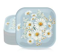 Whaline Lot de 40 assiettes jetables en carton motif marguerites bleues et blanches de 22,9 cm pour printemps, été, mariage, anniversaire, fête prénatale