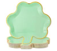 Whaline Lot de 40 assiettes jetables en carton pour la Saint-Patrick en forme de trèfle vert menthe avec bords en feuille d'or pour fête irlandaise Décoration de table 23,1 x 22,1 cm