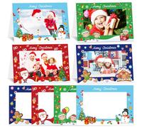 Whaline Lot de 40 cartes de vœux de Noël avec cadre photo et enveloppes - Motif Père Noël, bonhomme de neige, elfe - Pain d'épice - Pour la maison, l'école, le bureau