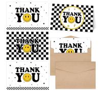 Whaline Lot de 40 cartes de vœux de remerciement « One Happy Dude » avec enveloppes et autocollants, motif damier, visage souriant, pour petite entreprise, anniversaire, fête prénatale, 4 motifs
