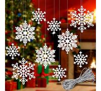 Whaline Lot de 40 Flocons de Neige Blancs à Paillettes - Décorations de Noël à Suspendre avec Corde argentée de 500 cm pour Mariage, Anniversaire, Maison, Arbre de Noël, fenêtre, Porte