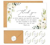 Whaline Lot de 48 cartes de remerciement funéraires avec autocollants, enveloppes, carte de deuil en forme de fleur pour service commémoratif des proches célébration de la vie