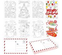 Whaline Lot de 48 cartes postales vierges à colorier de Noël - 6 motifs à colorier - Colorez votre propre lettre au Père Noël - Liste de souhaits pour famille, école, salle de te, 10,2 x