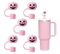 Whaline Lot de 5 housses de paille réutilisables en silicone pour Halloween - Couvercles de protection pour gobelets de 1,2 à 1,2 l - Rose