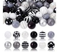 Whaline Lot de 50 perles en forme de vache de 20 mm - 12 styles mixtes - Noir gris et blanc - Perles d'espacement grosses perles en plastique pour travaux manuels et fabrication de bijoux, boutique,