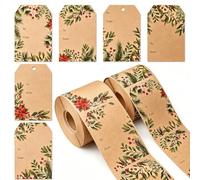 Whaline Lot de 500 rouleaux de 2 autocollants de Noël en forme de houx | Papier kraft, baies de houx de Noël, To & From vierge, autocollants d'étiquettes autocollantes, cartes d'anniversaire de