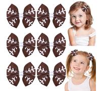 Whaline Lot de 6 barrettes à cheveux en forme de nœud de football marron et blanc avec ruban gros-grain - Accessoires pour cheveux sur le thème du sport