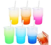 Whaline Lot de 6 mini verres à shot givrés de couleur dégradée avec couvercle et paille pour la maison, les fêtes, le bar, le thé, le café, les cocktails, les boissons, fournitures cadeaux