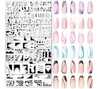 Whaline Lot de 6 plaques à ongles en ligne française - Minimalisme - Motif vagues et rayures - Pour nail art - Pour manucure et salon de manucure