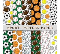 Whaline Lot de 60 feuilles de papier à motif de sport, football, baseball, basket-ball, scrapbooking, papier spécial décoratif double face pour fabrication de cartes, album photo, journal, décoration,