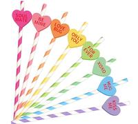 Whaline Lot de 60 pailles jetables en papier pour la Saint-Valentin avec 60 tranches en forme de cœur de conversation, couleur bonbon, pour mariage, fête d'anniversaire