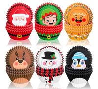 Whaline Lot de 600 caissettes à cupcakes avec motif de Père Noël, elfes, bonshommes de neige, renne, pain d'épices, pingouin, moules à muffins pour décoration de fête W11065