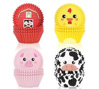 Whaline Lot de 600 caissettes à cupcakes en papier jetables pour muffins, brownies sur le thème de la ferme, 4 motifs, pour pâtisserie, anniversaire, fête prénatale
