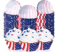 Whaline Lot de 600 caissettes patriotiques pour cupcakes 4 juillet, étoiles, rayures, rouge, bleu, blanc, drapeau des États-Unis, pour fête commémorative, jour de l'indépendance, décoration de fête