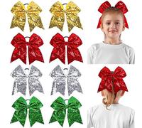 Whaline Lot de 8 nœuds à cheveux de Noël scintillants rouge doré argenté vert à paillettes pour queue de cheval de Noël accessoires de décoration pour femme Noël anniversaire fête sport cadeau