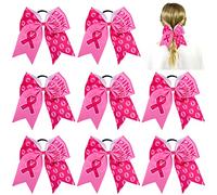 Whaline Lot de 8 nœuds à cheveux en ruban rose avec support élastique pour queue de cheval - Accessoire pour femme - Décoration de costume de cancer du sein - 17,8 cm