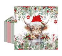 Whaline Lot de 80 serviettes de table jetables en papier Motif vache des Highlands