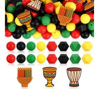 Whaline Lot de 89 perles Kwanzaa rondes hexagonales en silicone pour le mois de l'histoire des Noirs, les loisirs créatifs, la fabrication de bijoux et de porte-clés