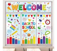 Whaline Lot de 9 feuilles d'autocollants pour fenêtre de rentrée scolaire, crayon coloré, règle, décalcomanies double face pour fenêtre de premier jour d'école, décoration pour étudiants, salle de