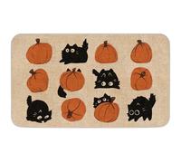 Whaline Paillasson d'Halloween rectangulaire avec dos en caoutchouc antidérapant pour intérieur et extérieur, cuisine, entrée, porche, motif chat noir, 43,2 x 73,7 cm